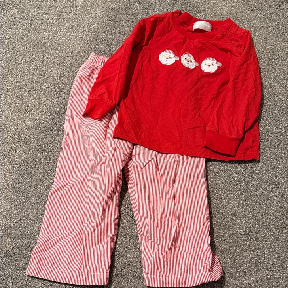 Cecil and Lou Kids Red Santa Pajama Set - Long Sleeve Top & Striped Pants